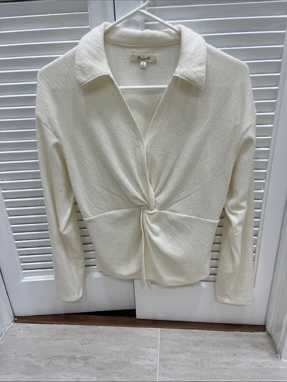 Madewell Cream Twist-Front Long-Sleeve Blouse
